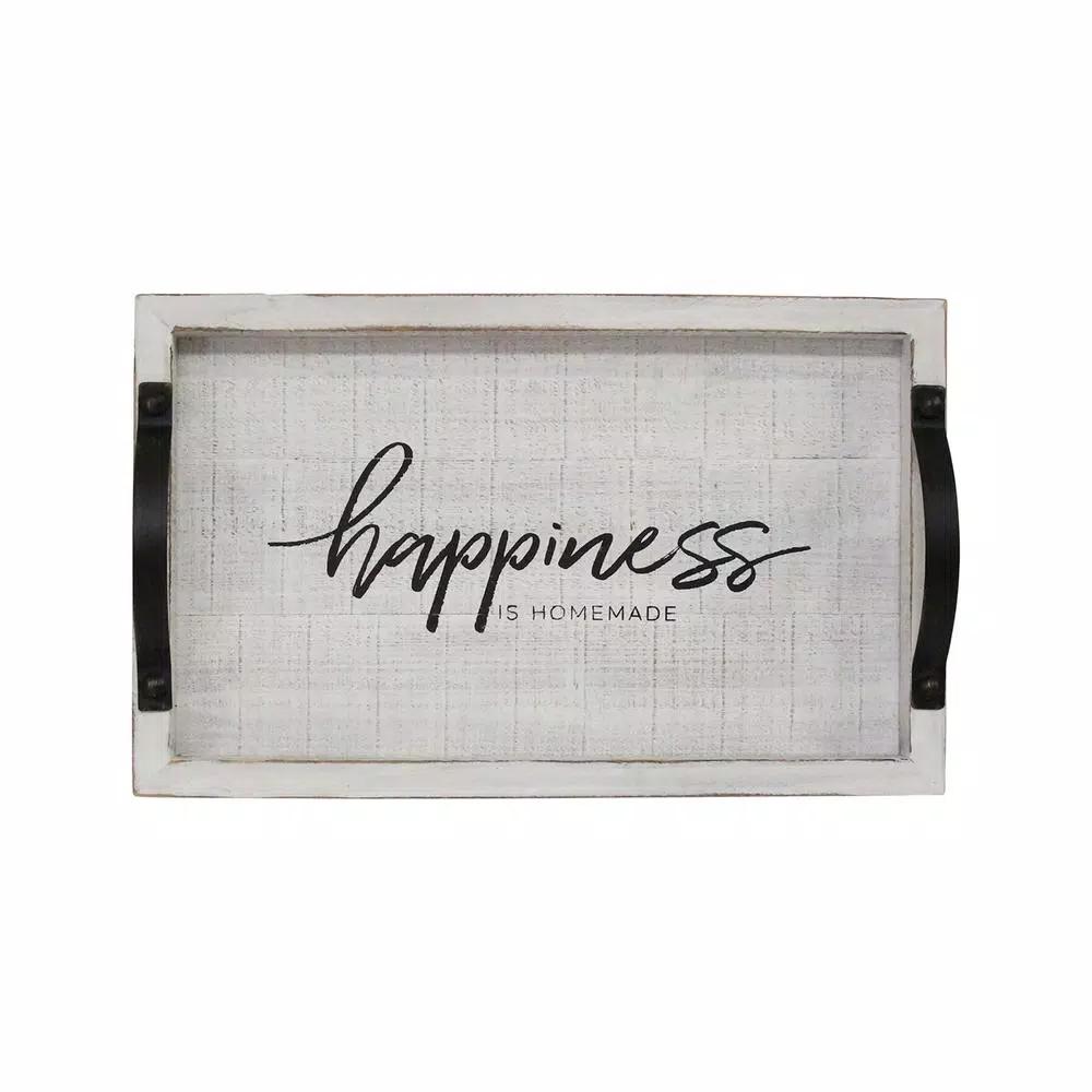 Stratton Home Decor Happiness is Homemade Wood Serving Tray with Metal Handles