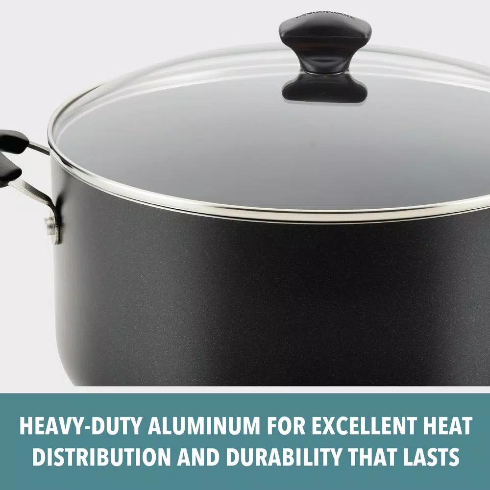 Farberware 10.5 Qt. Aluminum Nonstick Stock Pot with Glass Lid, Black