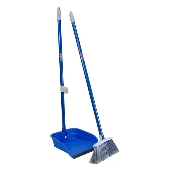 Quickie Stand and Store Lobby Broom and Dustpan Set, Blue