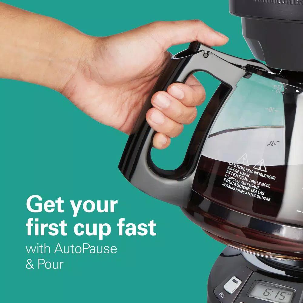 Hamilton Beach 12-Cup Programmable Drip Coffee Maker with Black Stainless Steel Accents