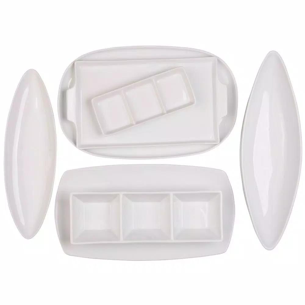 Home Essentials White Three Section Porcelain Serving Tray, 11.5 in. Square Stoneware Divided Dish