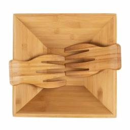 Classic Cuisine 11 in. Square Bamboo Salad Bowl Set with Two Utensils thumbnail 6