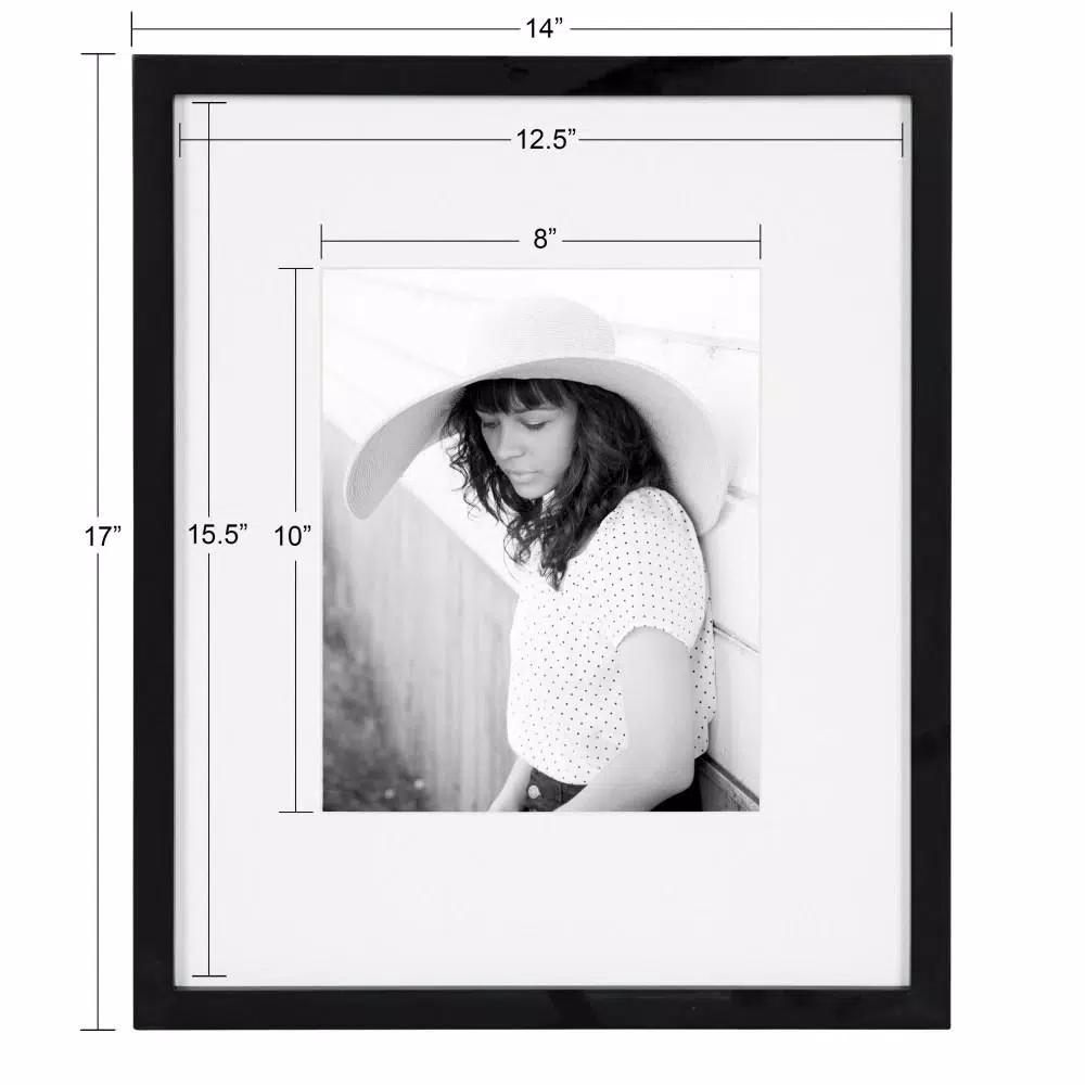 DesignOvation Gallery 13 x 16 in. Black Wood Picture Frame with White Mat for 8 x 10 in. Photos