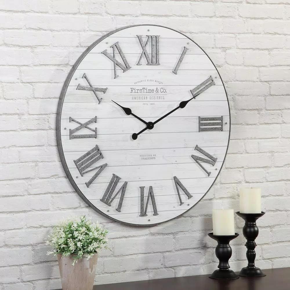FirsTime & Co. Emmett 27 in. Shiplap Wall Clock - Industrial Farmhouse Decor