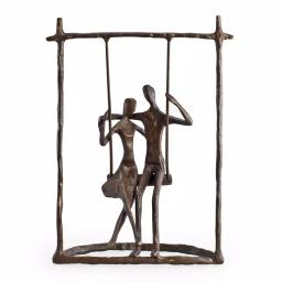 DANYA B Couple on a Swing Cast Bronze Sculpture - Handcrafted Metal Statuary thumbnail 2