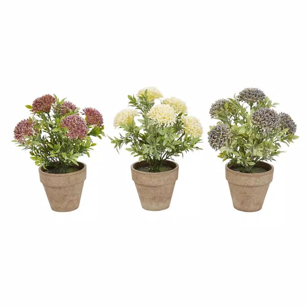 Pure Garden 10 in. Assorted Faux Flower Arrangement Set of 3
