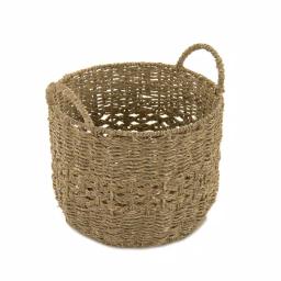 Zentique Handmade Round Woven Seagrass Wicker Basket with Handles, Brown thumbnail 5
