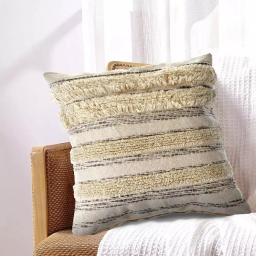 LR Resources Zanthia Cream, Gray & Gold Striped Cotton Throw Pillow - 20 x 20 in. thumbnail 6