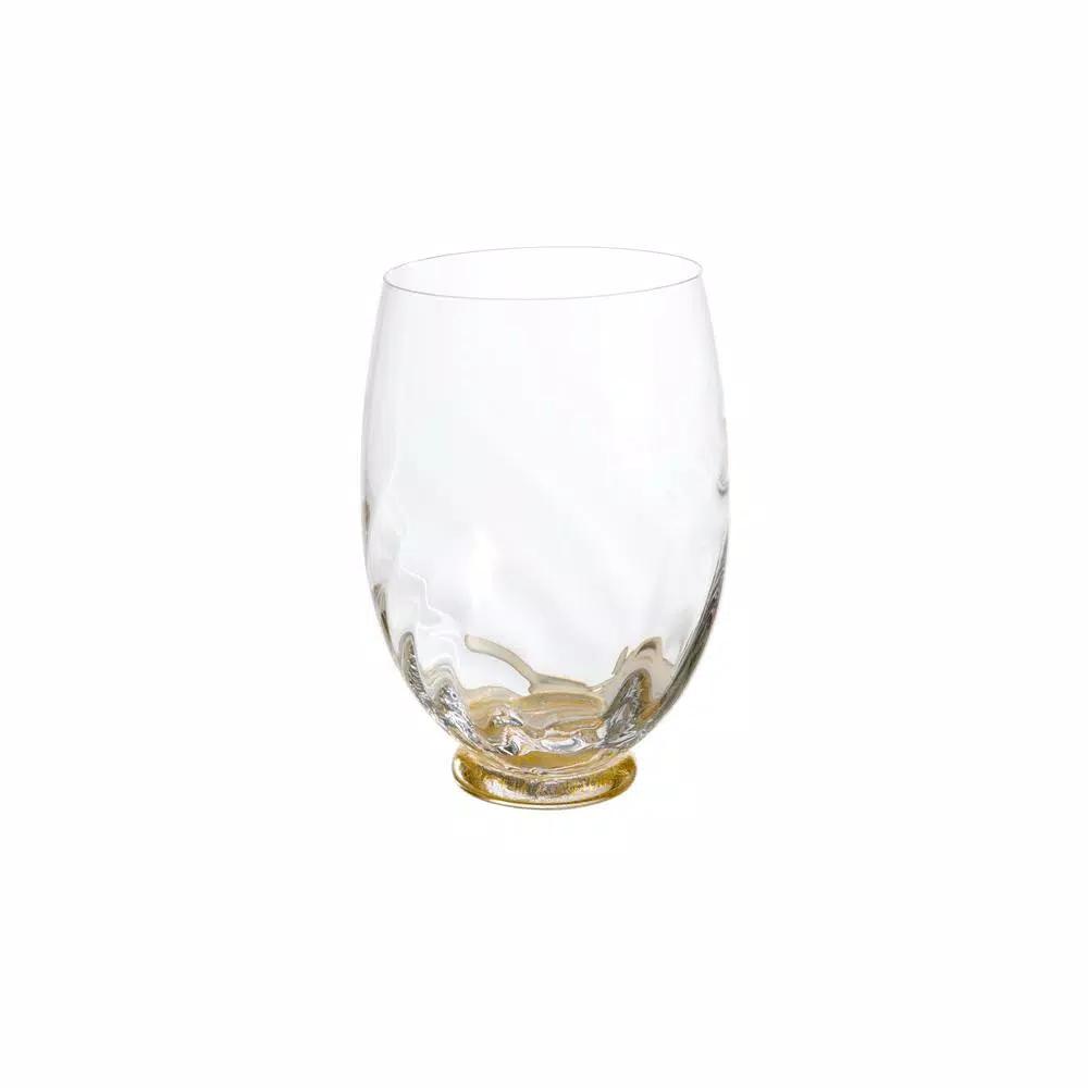 Abigails Elisa Italian Made Stemless Wine Glass Set, Clear with Gold Infused Base, 4-Piece Set