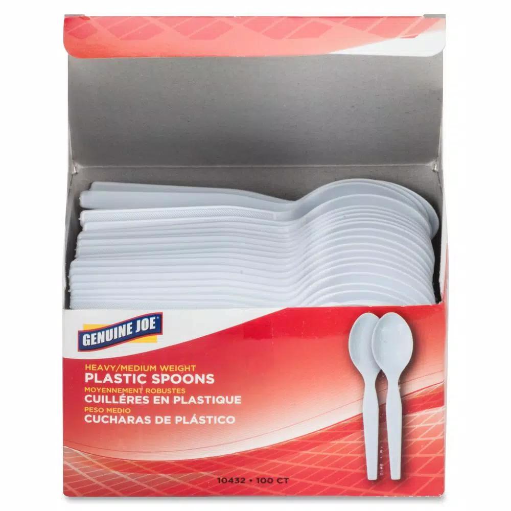 Genuine Joe Heavyweight White Polystyrene Disposable Spoons, 100 Count