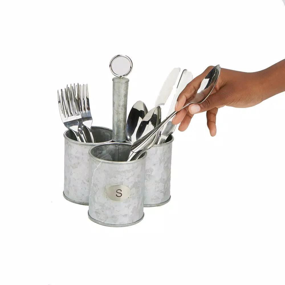 Mind Reader 3-Section Galvanized Metal Utensil Caddy & Silverware Organizer