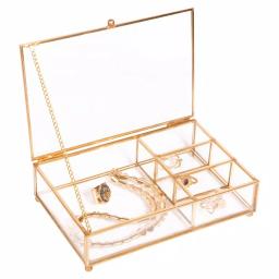 Home Details Vintage 4-Compartment Gold Glass Keepsake Box thumbnail 3