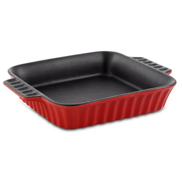 Crock-Pot Denhoff 8 in. Red Ribbed Stoneware Nonstick Rectangular Casserole Dish