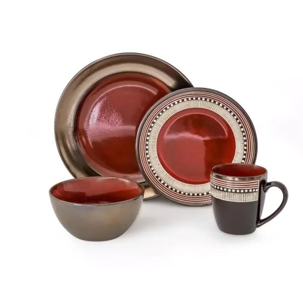 Over and Back Mayflower 16-Piece Red Porcelain Dinnerware Set, Service for 4