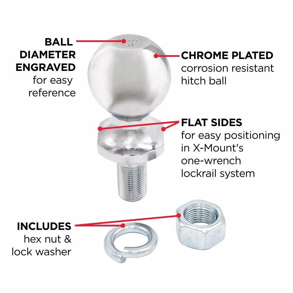 TowSmart 2,000 lb. Capacity Chrome Hitch Ball, 1-7/8 in. x 3/4 in. Shank