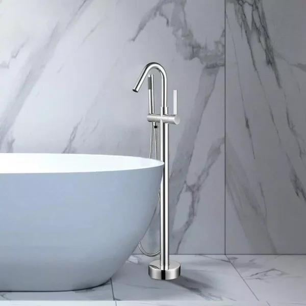Vanity Art 40 in. Freestanding Single Handle Claw Foot Tub Faucet with Hand Shower, Polished Chrome