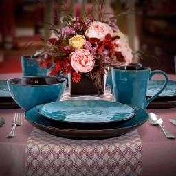 Elama Sea Glass 16-Piece Turquoise Stoneware Dinnerware Set, Service for 4 thumbnail 9