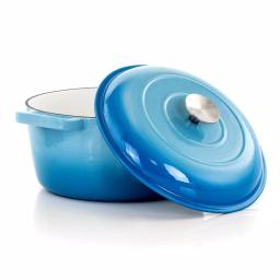 MegaChef 5 Qt. Round Enameled Cast Iron Casserole Dish with Lid, Blue thumbnail 2