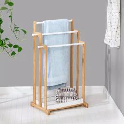 Honey-Can-Do 3-Tier Bamboo and White Freestanding Bathroom Towel Rack thumbnail 2