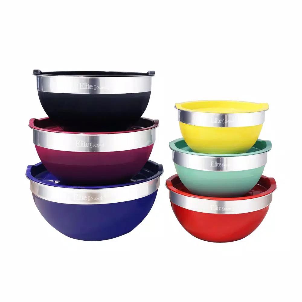 Elite Gourmet 12-Piece Stainless Steel Colored Mixing Bowl Set with Lids