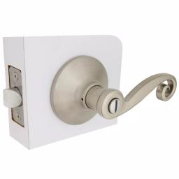 Defiant Scroll Satin Nickel Privacy Lever Set for Bedroom and Bathroom Doors thumbnail 4