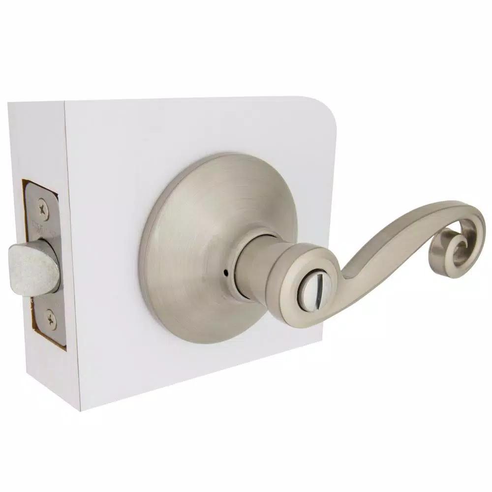 Defiant Scroll Satin Nickel Privacy Lever Set for Bedroom and Bathroom Doors