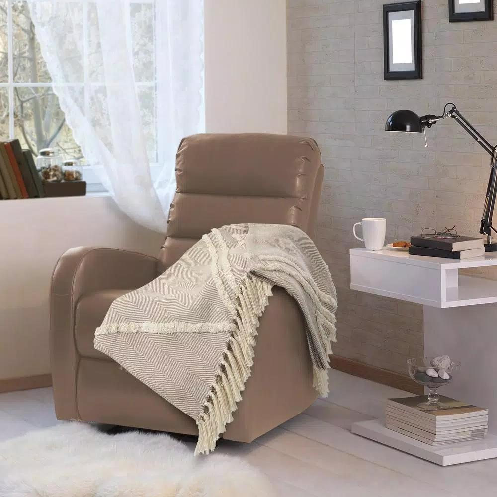 LR Home Fringe Tufted Geometric Cotton Throw Blanket - Beige/Cream