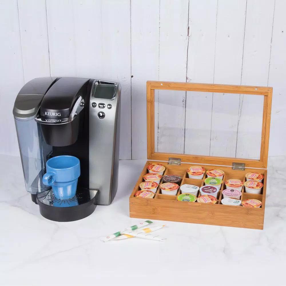 Creative Home Natural Bamboo Single Serve Coffee Pod Holder with Acrylic Cover, Holds 24 Pods