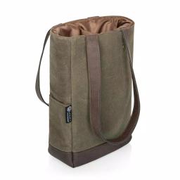 Picnic Time Khaki Green Waxed Canvas 2-Bottle Insulated Wine and Cheese Tote Bag thumbnail 1