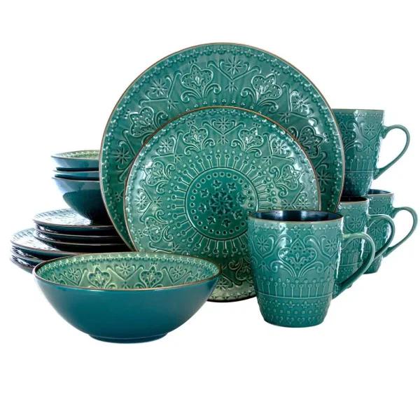 Elama 16-Piece Sea Green Stoneware Dinnerware Set, Service for 4