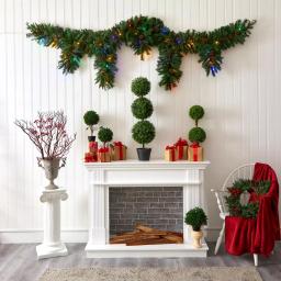 Nearly Natural 9 ft. Artificial Icicle Christmas Garland with 50 Multi-Color LED Lights, Berries and Pine Cones thumbnail 4