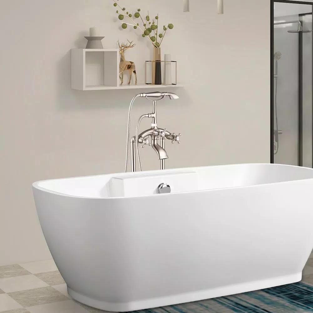 Vanity Art 40 in. Freestanding Single-Handle Claw Foot Tub Faucet with Hand Shower, Brushed Nickel