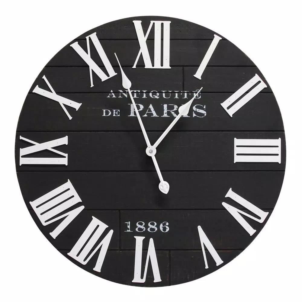 Stratton Home Decor 24 in. Vincent Black and White Wood Wall Clock