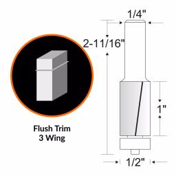 WEN 1/2 in. Flush Trim 3-Wing Carbide Tipped Router Bit, 1/4 in. Shank thumbnail 2
