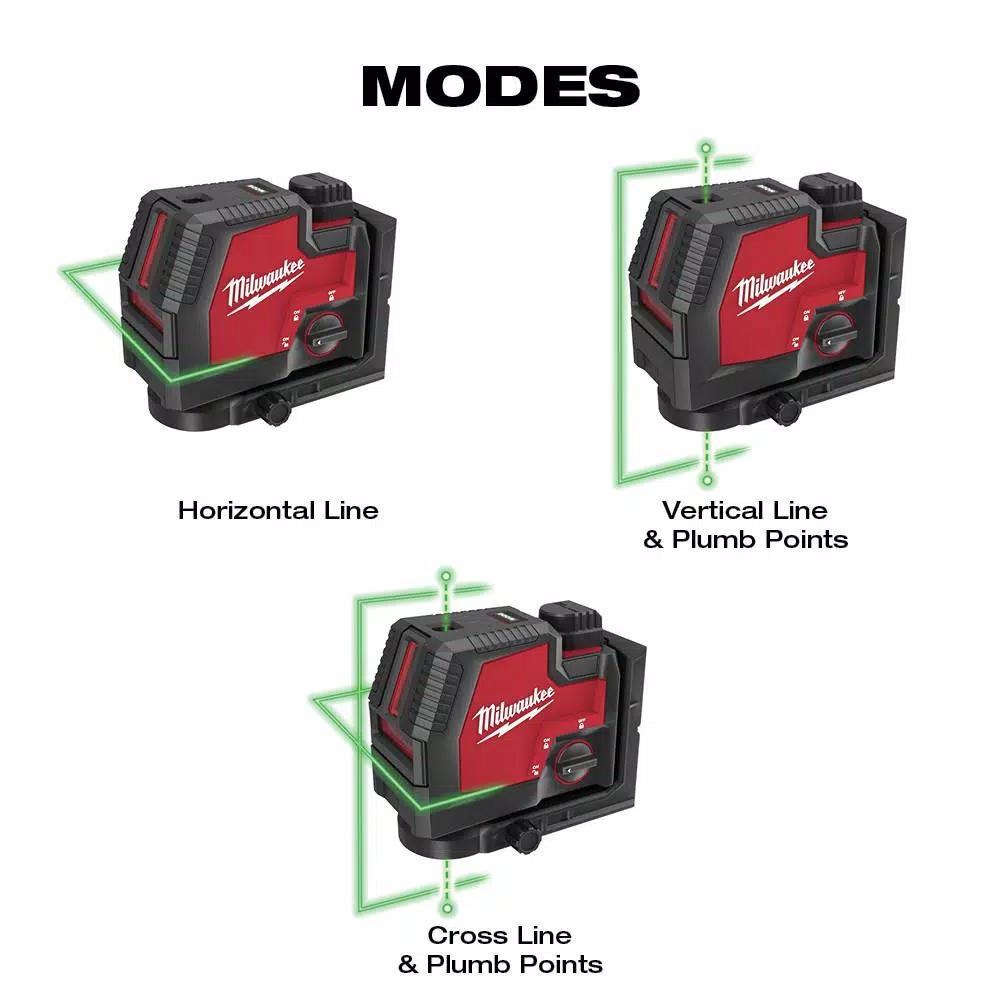 Milwaukee Green Cross Line and Plumb Points Rechargeable Laser Level, 100 ft. Range