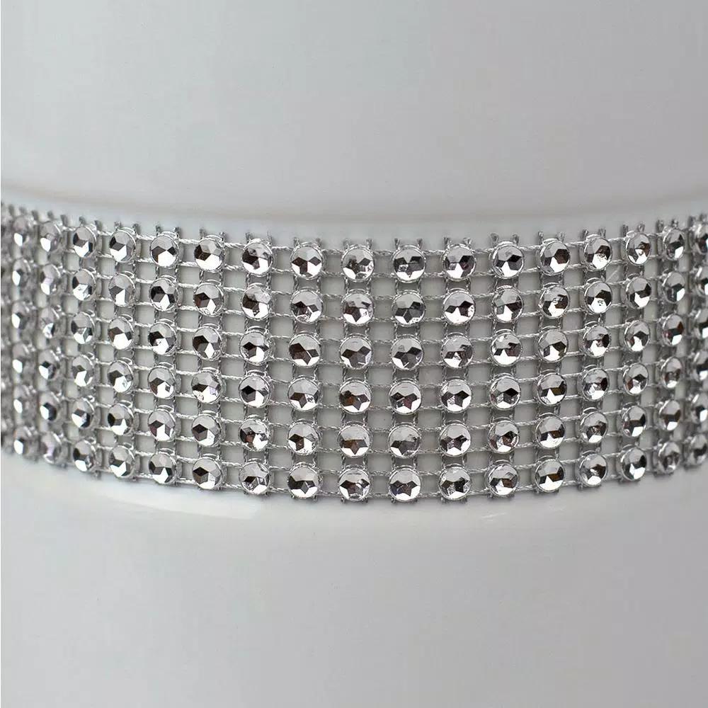 Unbranded White Ceramic Toilet Brush Holder with Sequin Accents and Stainless Steel Handle
