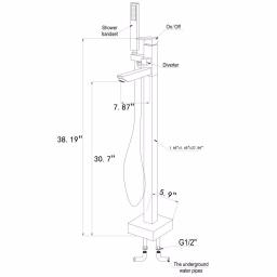 AKDY Freestanding Floor Mount Roman Tub Faucet with Hand Shower, Chrome thumbnail 7