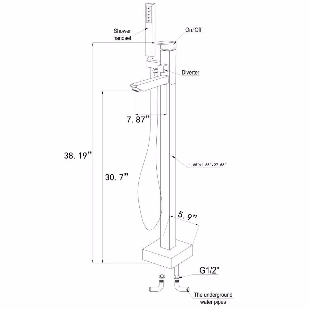 AKDY Freestanding Floor Mount Roman Tub Faucet with Hand Shower, Chrome