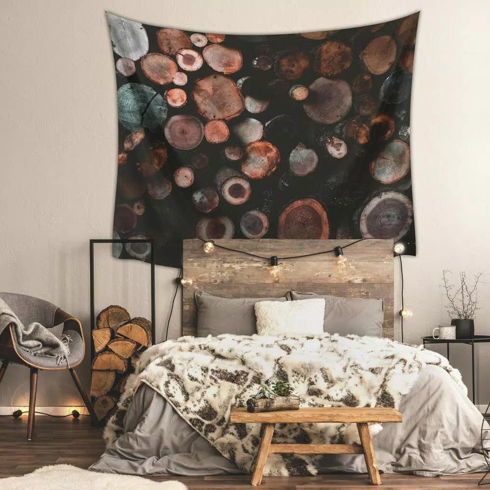 RoomMates Log Large Wall Tapestry - Brown Modern Polyester Wall Hanging