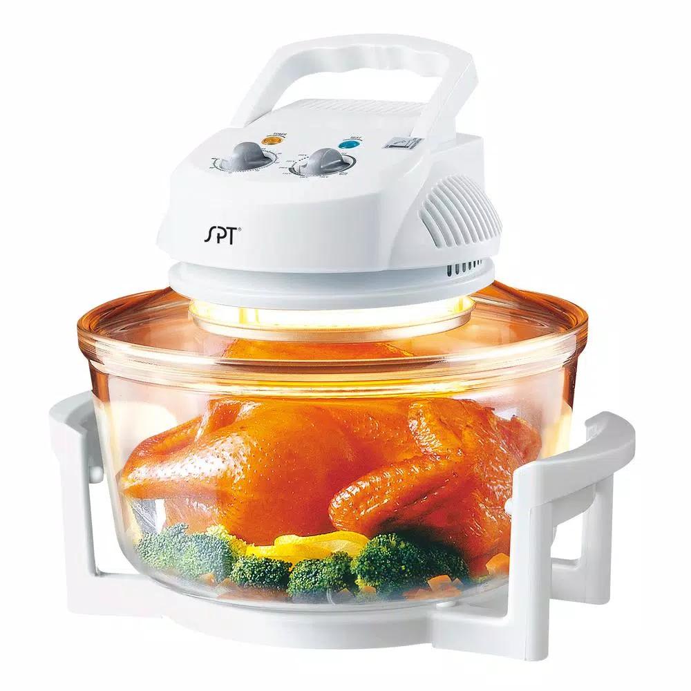 SPT 1300W White Countertop Convection Oven with Built-in Timer and Extender Ring