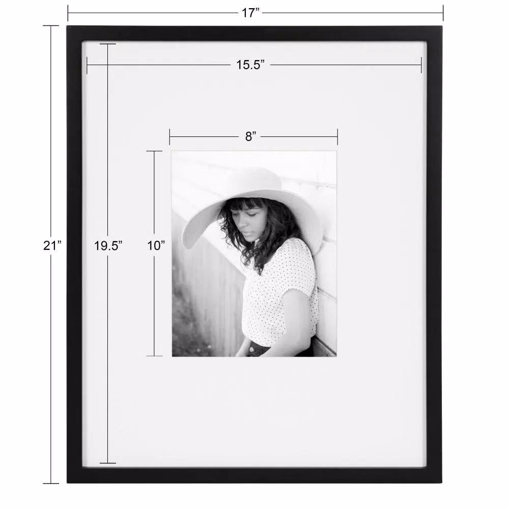 DesignOvation Gallery 16 x 20 Black Wood Picture Frame with White Mat for 8 x 10 Photo