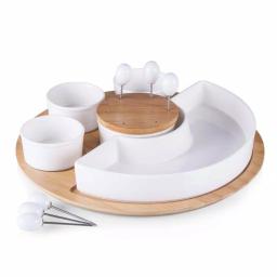 Legacy Symphony Ceramic and Bamboo Appetizer Serving Set with 3 Dip Bowls and 6 Picks thumbnail 1