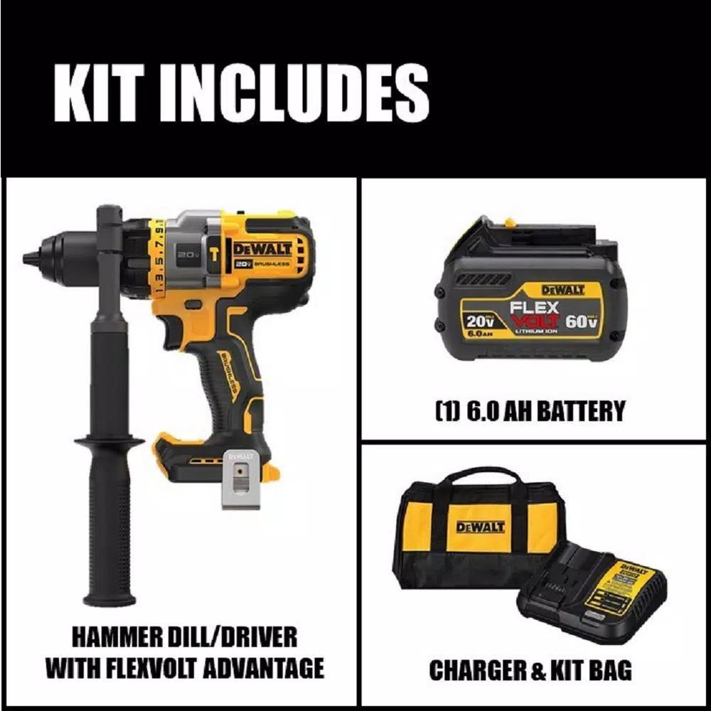 DEWALT 20V MAX Brushless 1/2 in. Hammer Drill/Driver Kit with FLEXVOLT ADVANTAGE & 6.0 Ah Battery