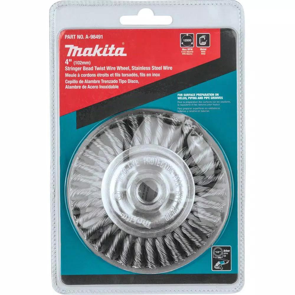Makita 4 in. Stainless Steel Stringer Bead Twist Wire Wheel for Angle Grinders