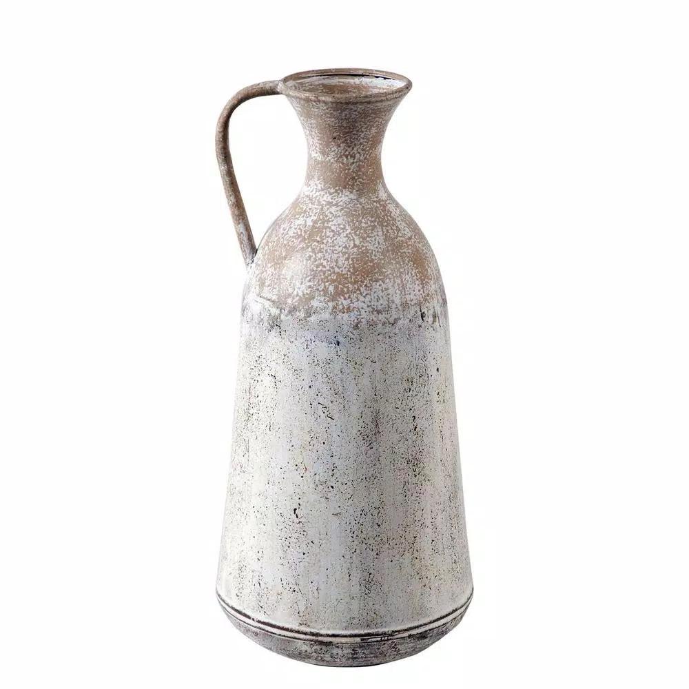 Winsome House 2-Piece White Metal Roma Pitcher Vase Set - Distressed Shabby Chic Urn Style