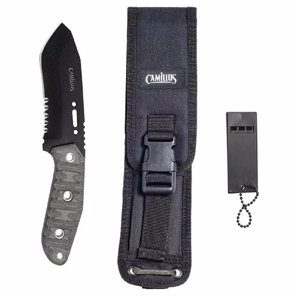 Camillus CK-9.5 4.75 in. 1095 High Carbon Steel Drop Point Fixed Blade Knife with Black Linen Micarta Handle