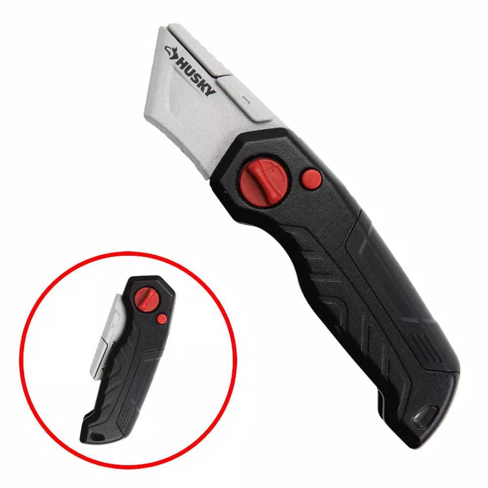 Husky Folding Utility Knife with Die-Cast Aluminum Handle and Carbon Steel Blades