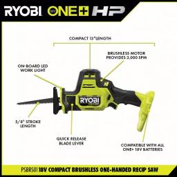 RYOBI ONE+ HP 18V Brushless Compact 2-Tool Combo Kit: One-Handed Reciprocating Saw & Cut-Off Tool thumbnail 3