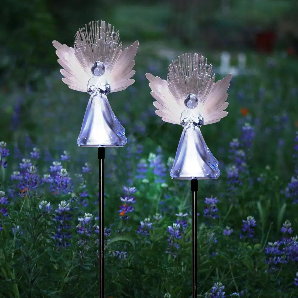 Alpine Corporation Solar Angel Garden Stakes with Fiber Optic Wings, Set of 2