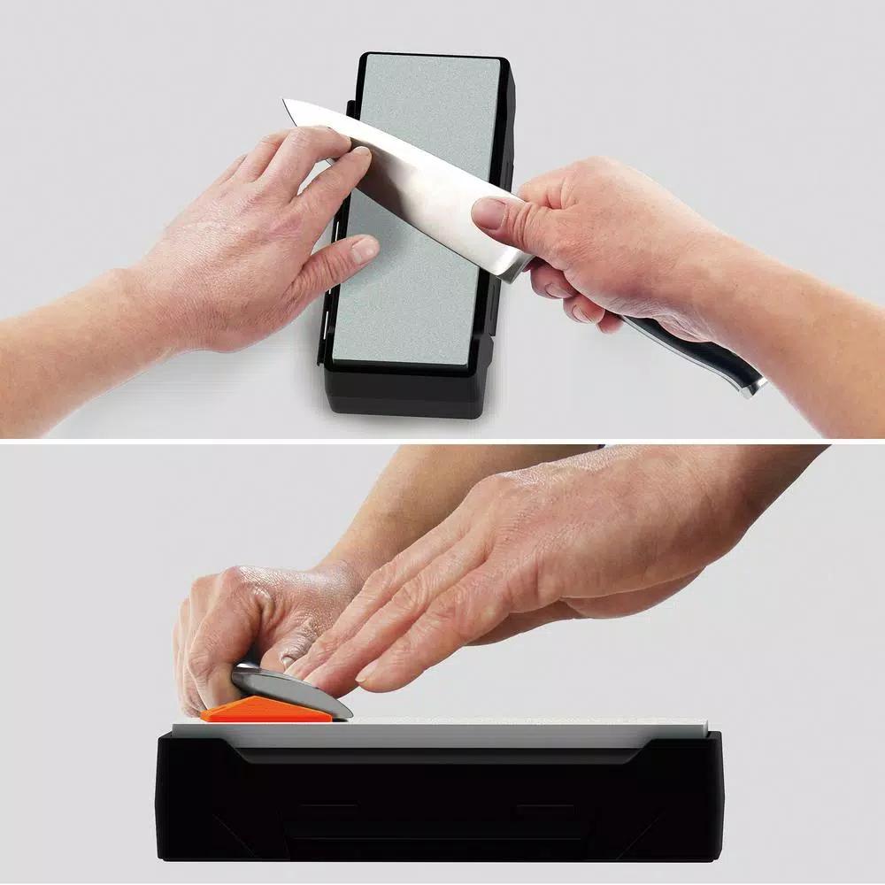 Sharpal 162N 8-in. Dual-Grit Diamond Whetstone Sharpener with Storage Base and Angle Guide